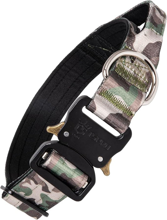 TSPRO Premium Dog Collars Tactical Dog Collar with Handle and Heavy Duty Quick-Release Metal Buckle Durable Thick and Adjustable for Medium to Large Dogs (Military Green M)