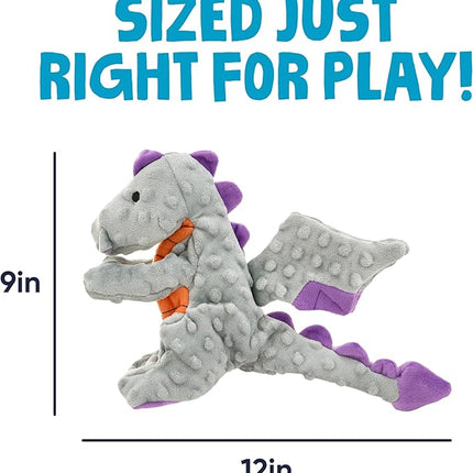goDog Dragons Squeaky Plush Dog Toy with Chew Guard Technology, Durable Fabric & Squeaker for Active Play, Gray, Large