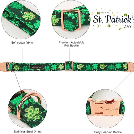 ARING PET St. Patrick's Day Dog Collar with Bow, Cute Adjustable Plaid Clovers Bowtie Pet Collars with Metal Buckle for Puppy Small Medium Large Boy Girl Dogs-XS