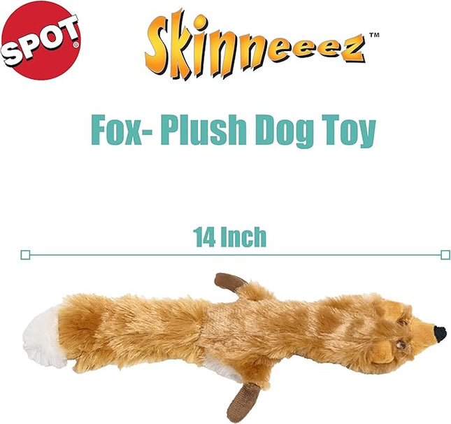 SPOT Skinneeez Fox – 14" Stuffing-Free Plush Squeaky Dog Toy for Small & Medium Dogs, Best for Light to Moderate Chewers, Mess-Free Play