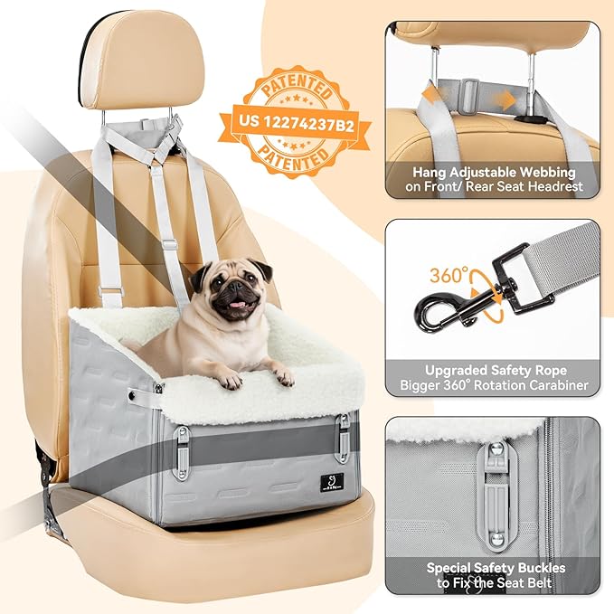 A 4 Pet Dog Car Seats for Small/Medium Dogs, Booster Car Seat with Easy-to-Install Patented Safety Buckle, Pet Seat mit Safety Leash for Dogs Under 35 Lbs