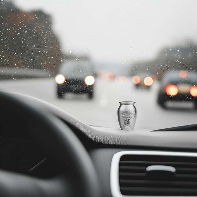 Artsy Woodsy Squirrel Memorial Mini Urn for Human Ashes Keepshake, Decorative Keepsake Urn with Engraved Squirrel 2.56 inch, Small Memorial Gifts for Pet Lovers (05, 2.56 x 1.77)