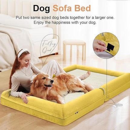 Large Dog Bed Orthopedic Washable: Beds Bolster XXL Bed Big XLarge Dogs Egg Crate Foam Sofa Couch Waterproof Removable Cover - Ginger