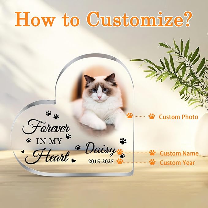 Cat Memorial Gifts for Loss of Cat Custom Pet Memorial Acrylic Plaque Pet Loss Gifts Pet Memorial Gifts for Dogs Cats Dog Remembrance Bereavement Gift Dog Death Sympathy Gift in Memory of Dog Keepsake