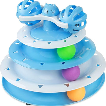 UPSKY Cat Toy Roller 4-Level Turntable Cat Toy Balls with Three Colorful Balls and Bell Ball X Turntable Interactive Kitten Fun Mental Physical Exercise Puzzle Toys.