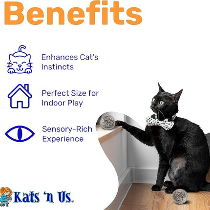 Kats'N Us 2 Inch Real Rabbit Fur Pom Pom Cat Toys – Pack of 5 Soft Gray Furry Balls, Natural Prey-Like Interactive Play, Hunting Instinct Exercise & Training Toys for Indoor Cats