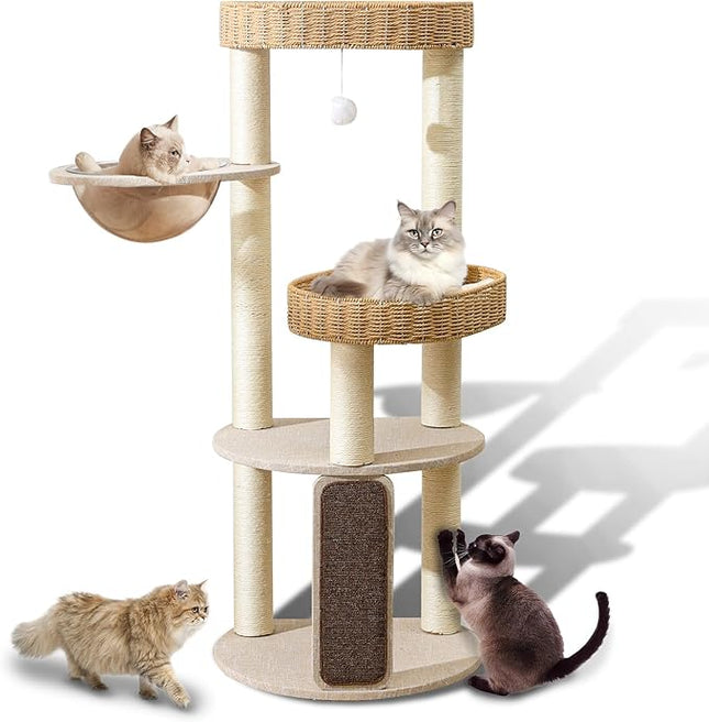 Large Wooden Cat Tree with Scratching Posts, Modern Cat Tower & Condo, Handmade Furniture for Multiple Cats, Unique Perch for Climbing & Play