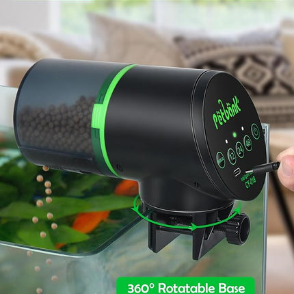Automatic Fish Feeder for Aquarium - Auto Fish Food Dispenser Rechargeable for Small Large Tank with USB Charger Cable，12/24/48H Interval Esay Set Up (Black, CY-019)