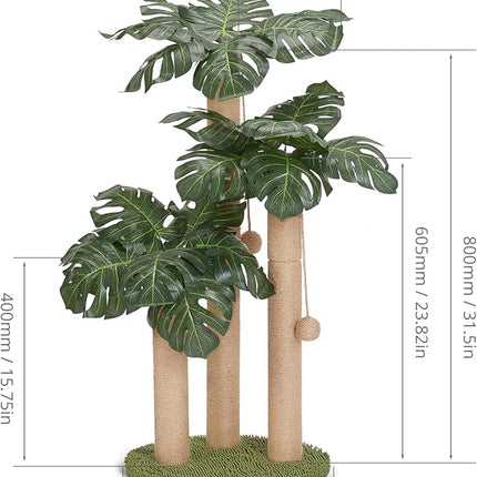 31.5Inch Cat Scratching Post,Cat Scratcher Tree with 3 Scratching Poles & 2 Interactive Dangling Balls,Cats Scratching Posts for Indoor Kitten & Adult Cats