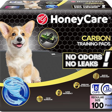 HONEY CARE All-Absorb Puppy Training Pads | Doggie Potty Pads Absorb Eliminating Urine Odor, Ultra Charcoal Dog Pee Pad (Carbon, L 22x23 inch, 100ct)