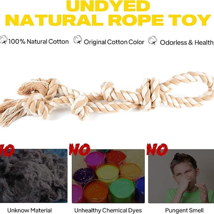 Fida Dog Rope Toys for Aggressive Chewers,Large Dog Toy Designed for Tug of War, Tough Dog Rope Toy Indestructible Made of Undyed Natural Cotton, 29" Large Dog Toys with 3 Big Knots and a Handle