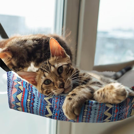 Jetec 2 Pieces Reversible Cat Hanging Hammock Soft Breathable Pet Cage Hammock with Adjustable Straps and Metal Hooks Double Sided Hanging Bed for Small Dogs Rabbits(Ethnic Pattern,M)
