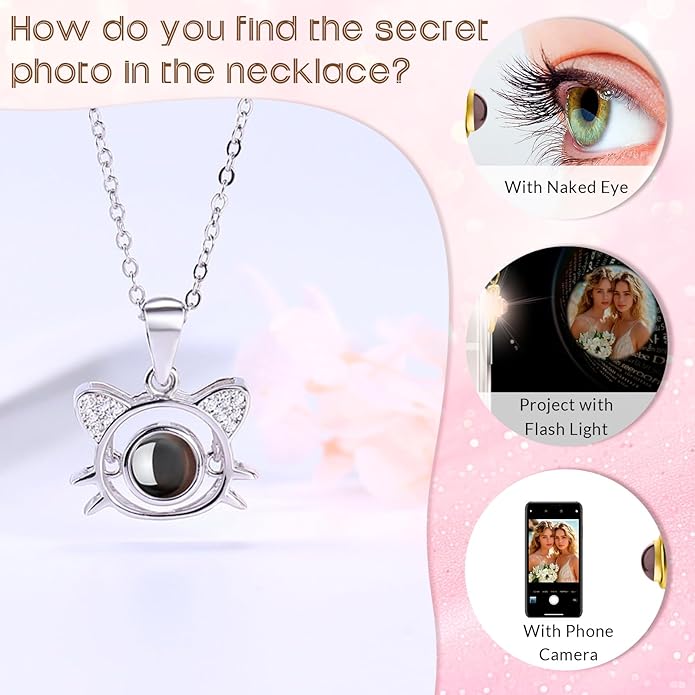 Personalized Picture Necklace with picture inside Custom Projection Necklace Cat/Dog Paw Print Pet Memorial Necklaces for Pet Lovers, Photo Gifts for Anniversary Dog Lovers