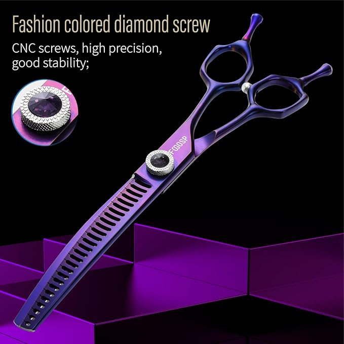 Professional Curved Chunkers Dog Grooming Scissors 7'' Curved Comb Thinning Shears for Dogs Pet 27 Teeth Japan VG10 Sharp and Smooth(7 Curve Chunker, Purpler)