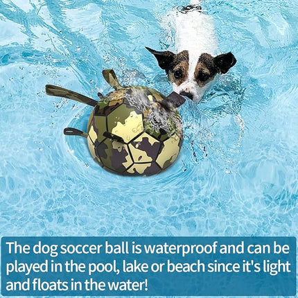 QDAN Dog Toys Soccer Ball, Interactive Toys for Tug of War, Dog Water Toy, Durable Dog Balls for Medium Large Dogs, Camouflage(8 inch)