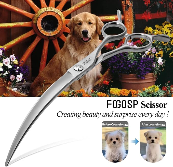 Professional 45°Curved Grooming Scissors for Dogs 6.5 in Big Arc Curved Shears for Professional Groomer Japan VG10 High-carbon Steel Right Hand Matte