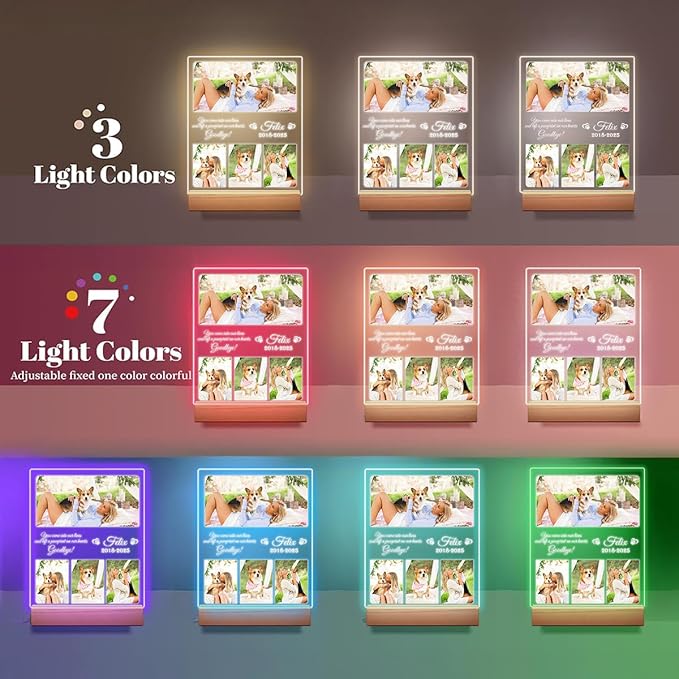 Personalized Pet Memorial Gifts, Dog Memorial Gifts for Loss of Dog, Pet Loss Gifts in Memory of Dog Night Lights, Custom Dog Memorial Plaque, Cat Memorial Photo Frame, Pet Sympathy Gifts