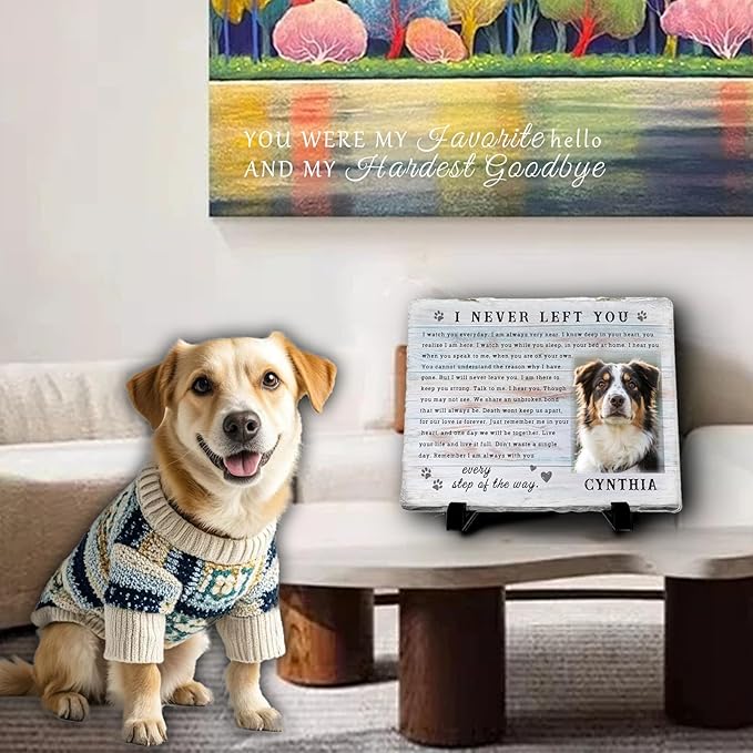 Personalized Pet Memorial Stone, Custom Dog Memorial Gifts for Loss of Dog with Photo Name Date, Dog Remembrance Gift, Loss of Dog Sympathy Gift for Dog Cat Lovers (Quote 12)