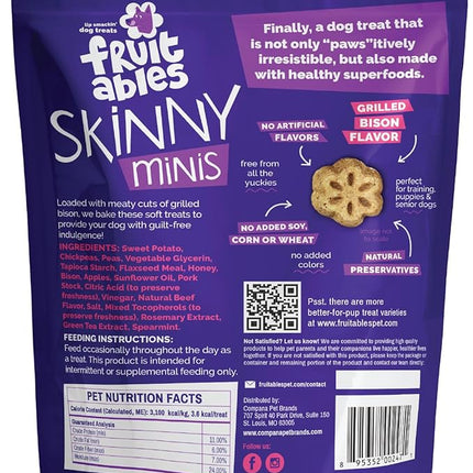 Fruitables Skinny Minis Dog Treats, Healthy Sweet Potato Treat for Dogs, Low Calorie & Delicious, Puppy Training, No Wheat, Corn or Soy, Made in the USA, Grilled Bison Flavor, 5oz