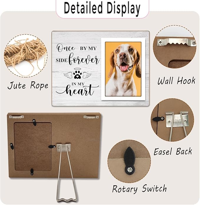 Pet Memorial Picture Frame, Cats or Dogs Wooden Picture Frame, Memorial Pets Loss Photo Frame, Pet Loss Sympathy Gift for Pet Owner, You Left Paw Prints on Our Heart Forever,4x6Inch Photo