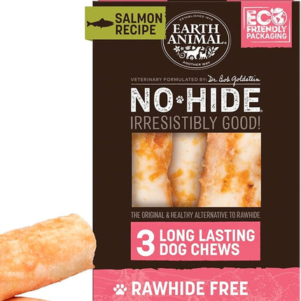 Earth Animal No Hide Chews - Long Lasting Rawhide Free Medium Dog Chews Rolls, Salmon - 3 Count Value Pack