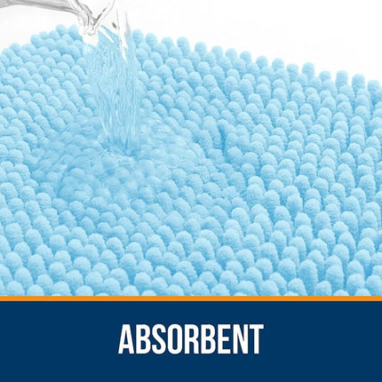 OLANLY Bathroom Rugs 47x17, Extra Soft Absorbent Chenille Bath Rugs, Rubber Backing Quick Dry, Machine Washable Bath Mats for Bathroom Floor, Tub and Shower, Home Decor Accessories, Sky Blue