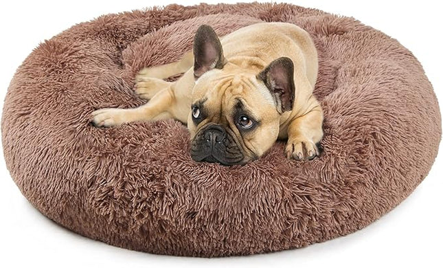 Dog Beds for Medium Dogs Washable Donut French Bulldog Ded Calming Cat Bed for 2 Cats 30 Inches Fluffy Cozy Puppy Bed Washable Anti Anxiety Brown
