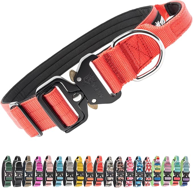 TSPRO Premium Dog Collars Tactical Dog Collar with Handle and Heavy Duty Quick-Release Metal Buckle Durable Thick and Adjustable for Medium to Large Dogs (Red L)