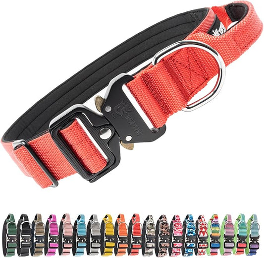 TSPRO Premium Dog Collars Tactical Dog Collar with Handle and Heavy Duty Quick-Release Metal Buckle Durable Thick and Adjustable for Medium to Large Dogs (Red L)