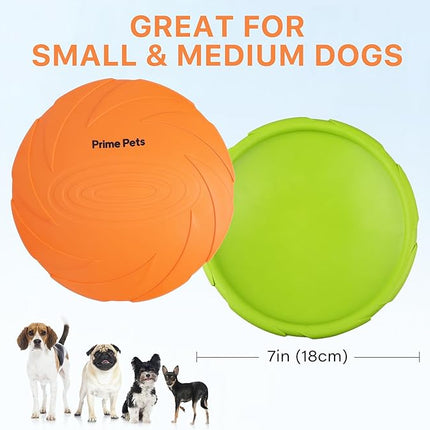 Prime Pets Dog Flying Disc, 2 Pack, 7 Inch, Durable Dog Toys, Nature Rubber Floating Flying Saucer for Water Pool Beach, Orange and Green