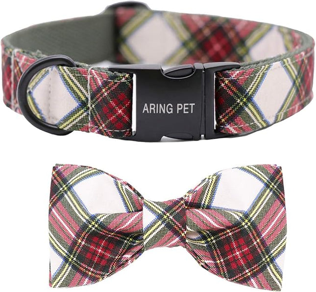 ARING PET Christmas Dog Collar Bowtie, Cute Red Green Xmas Holiday Pet Collars with Bow for Puppy Small Medium Large Boy Girl Dogs-XL