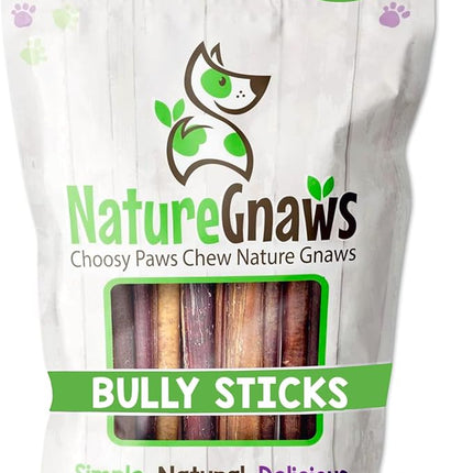 Nature Gnaws Bully Sticks for Dogs 5-6" (8oz) - Mixed Thickness - Long Lasting for Aggressive Chewers and Large Dogs - Natural Beef Dog Chew Bones