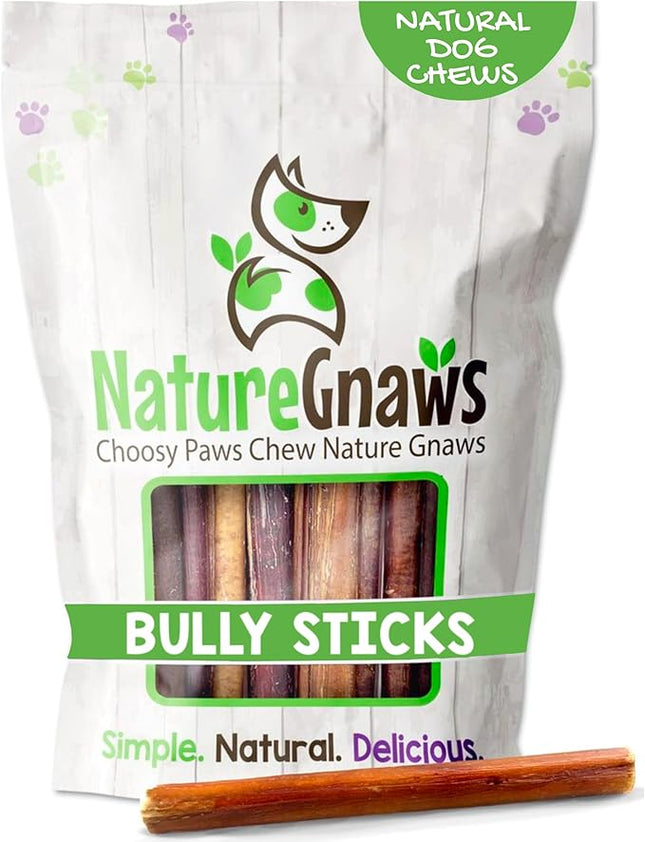 Nature Gnaws Bully Sticks for Dogs 5-6" (8oz) - Mixed Thickness - Long Lasting for Aggressive Chewers and Large Dogs - Natural Beef Dog Chew Bones