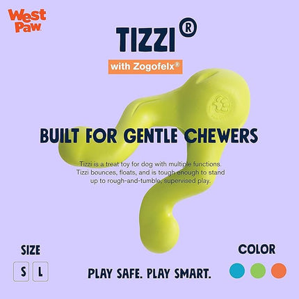 West Paw Zogoflex Tizzi Interactive Treat Dispensing Dog Fetch Play Toy, 100% Guaranteed Tough, It Floats!, Made in USA, 4.5-Inch Small, Granny Smith