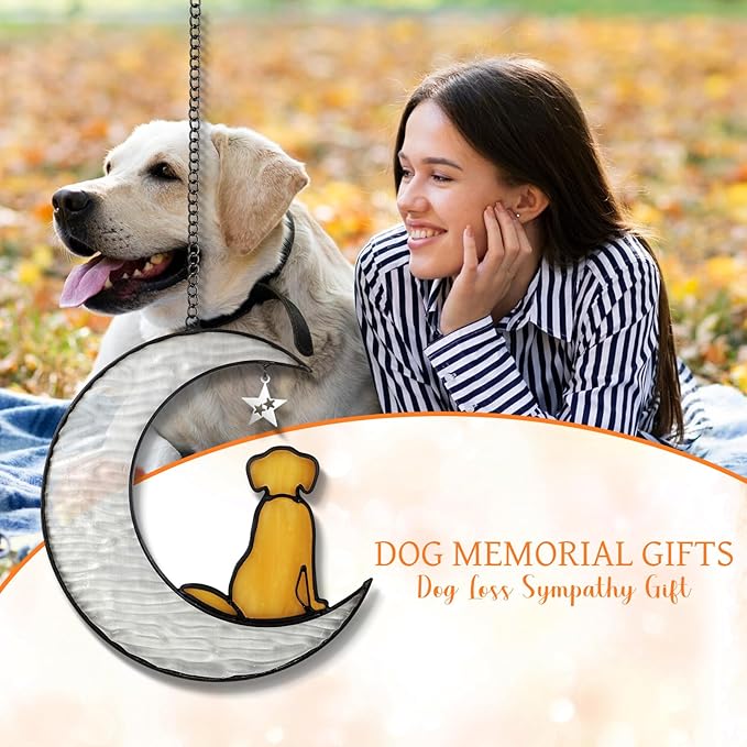 Stained Glass Dog Suncatcher Memorial Gifts for Loss of Pet,Window Hanging Decor in Memory of Dog Passing Away Gifts
