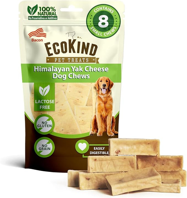 EcoKind Premium Gold Yak Cheese Himalayan Dog Chews, Healthy Dog Treats for Small Dogs, All Natural, High Protein Dog Chew, Bacon, Small - 8 Chews