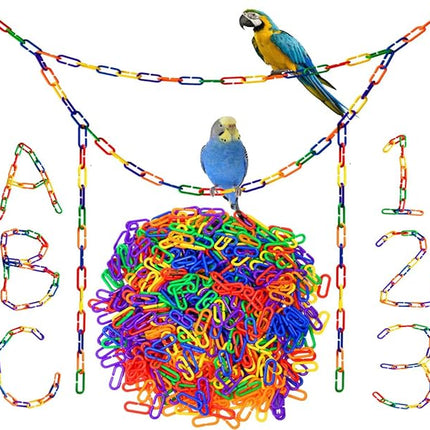 600-Piece Rainbow Plastic Chain Links & Toys - Interlocking C-Clip Bird Cage Accessories for Parakeets, Sugar Gliders, Small Pets (Climbing/Swinging Toys)