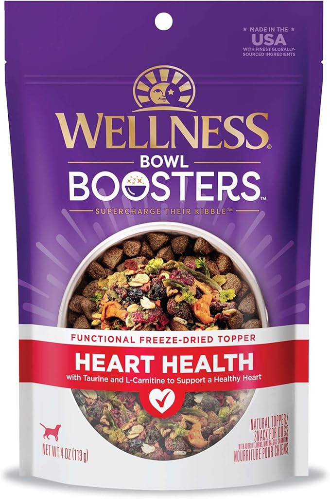 Wellness Bowl Boosters, Dog Food Topper for Small, Medium, & Large Breeds, Grain Free, Natural, Freeze Dried, Heart Health Chicken, 4 Ounce Bag (Pack of 1)