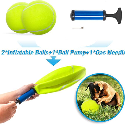 9.5" Large Dog Tennis Balls, 2 Pack Interactive Pet Toys for Playing Training Outdoor Indoor, Oversize Rubber Inflatable Dog Ball with Pump & Needle for Small Medium Large Dogs