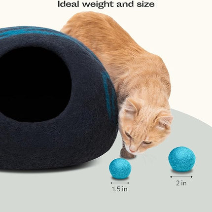 MEOWFIA Wool Ball Toys - 6-Pack of Safe for Cats and Small Dogs Balls - 1.5 Inch Felted Wool Cat Toy and Dog Toy - Perfect with Cat Cave - Silent - Mini Tennis Balls - (2in/Aquamarine)