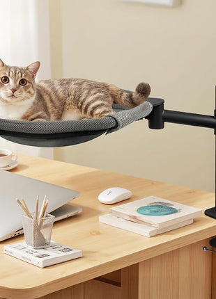 Cat Desk Bed, 360° Rotating & Adjustable Shelf Mount, Elevated Cat Hammock with Washable Air Mesh Fabric Nest, Breathable & Comfortable for Indoor Kitten Cats