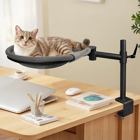 Cat Desk Bed, 360° Rotating & Adjustable Shelf Mount, Elevated Cat Hammock with Washable Air Mesh Fabric Nest, Breathable & Comfortable for Indoor Kitten Cats