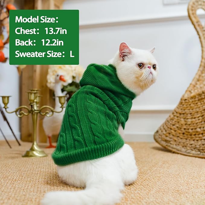 PUPTECK Winter Dog Cat Sweater Coat - Soft Cold Weather Clothes Knitwear for Kitties & Small Dogs Indoor Outdoor Walking Warm, Knitted Classic for Doggies Kitties Girls Boys, Light Green M