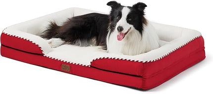 Bedsure Orthopedic Dog Beds Large Sized Dog - Washable Large Dog Cat Bed Waterproof, Comfort Dogs Couch Sofa with Washable Removable Cover, Pet Bed with Nonskid Bottom, Red, 35"