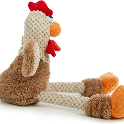 goDog Checkers Skinny Rooster Squeaky Plush Dog Toy, Chew Guard Technology - Brown, Small