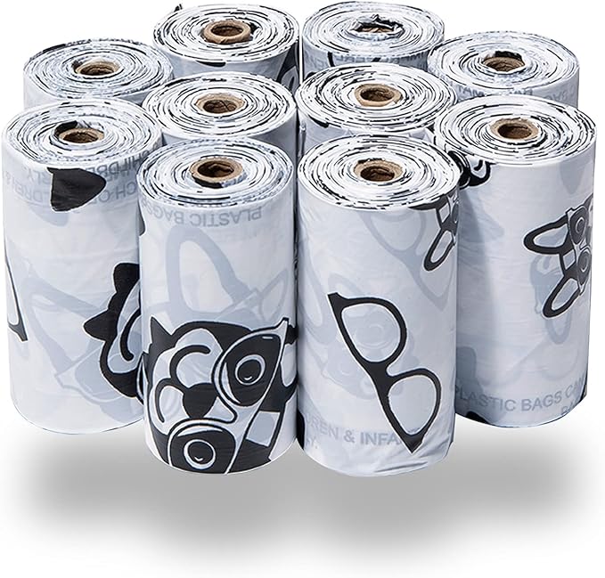 Best Pet Supplies Dog Poop Bags (150 Bags) for Waste Refuse Cleanup, Doggy Roll Replacements for Outdoor Puppy Walking and Travel, Leak Proof and Tear Resistant, Thick Plastic - White