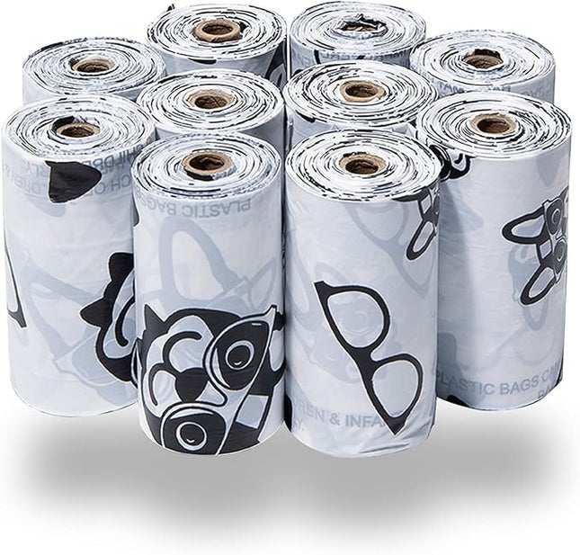 Best Pet Supplies Dog Poop Bags (150 Bags) for Waste Refuse Cleanup, Doggy Roll Replacements for Outdoor Puppy Walking and Travel, Leak Proof and Tear Resistant, Thick Plastic - White