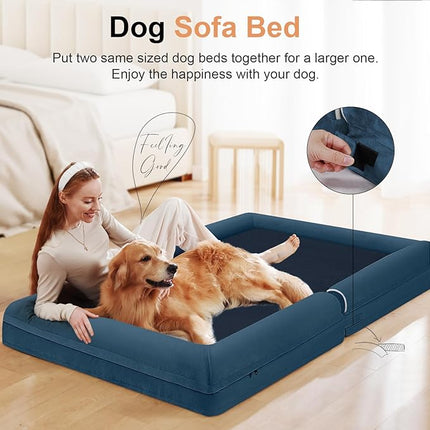 Large Dog Bed Orthopedic Washable: Beds Bolster XL Bed Big XLarge Dogs Memory Foam Couch Sofa Waterproof with Removable Cover - Navy Blue