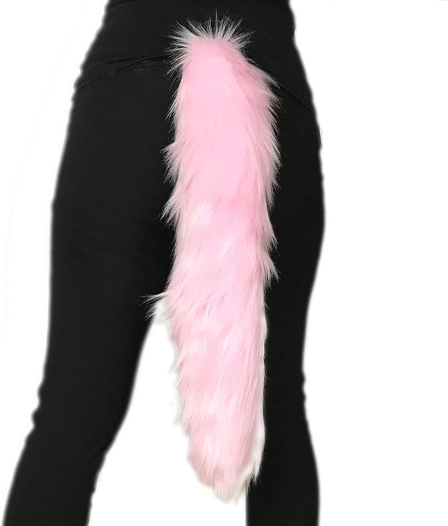 Bianna Creations Long Faux Fur Animal Luxury Tail, Cosplay Fursuit Fursona,Costume Dress Up Pet Play Furry Accessory (30", Baby Pink)
