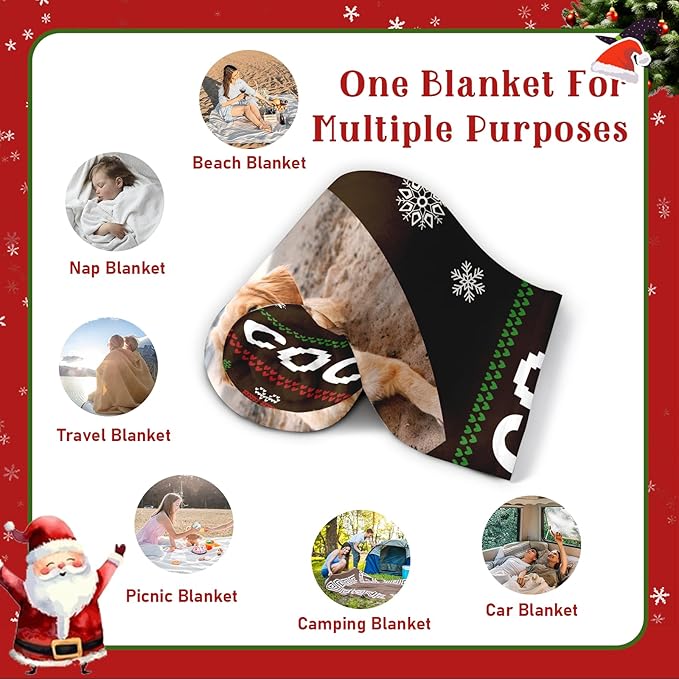 Custom Christmas Dog Blanket Gifts, Personalized Pet Blanket with Name, Customized Throw Blanket with Photo Name, for Pet Lovers, Dog Memorial Gifts for Loss of Cats Dogs